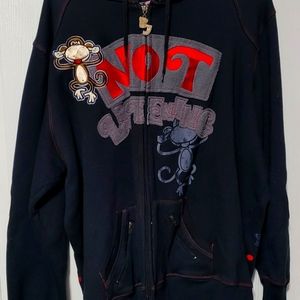 VINTAGE BOBBY JACK HOODIE BLACK & RED NOT LISTENING SIZE 22/24
